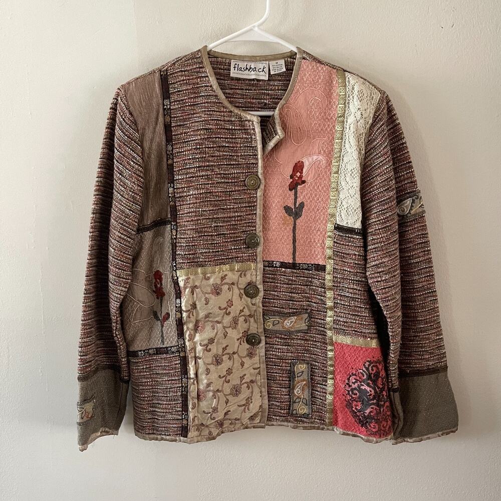 Vintage Flashback Womens M Patchwork Tapestry Jacket Multicolor Art to Wear